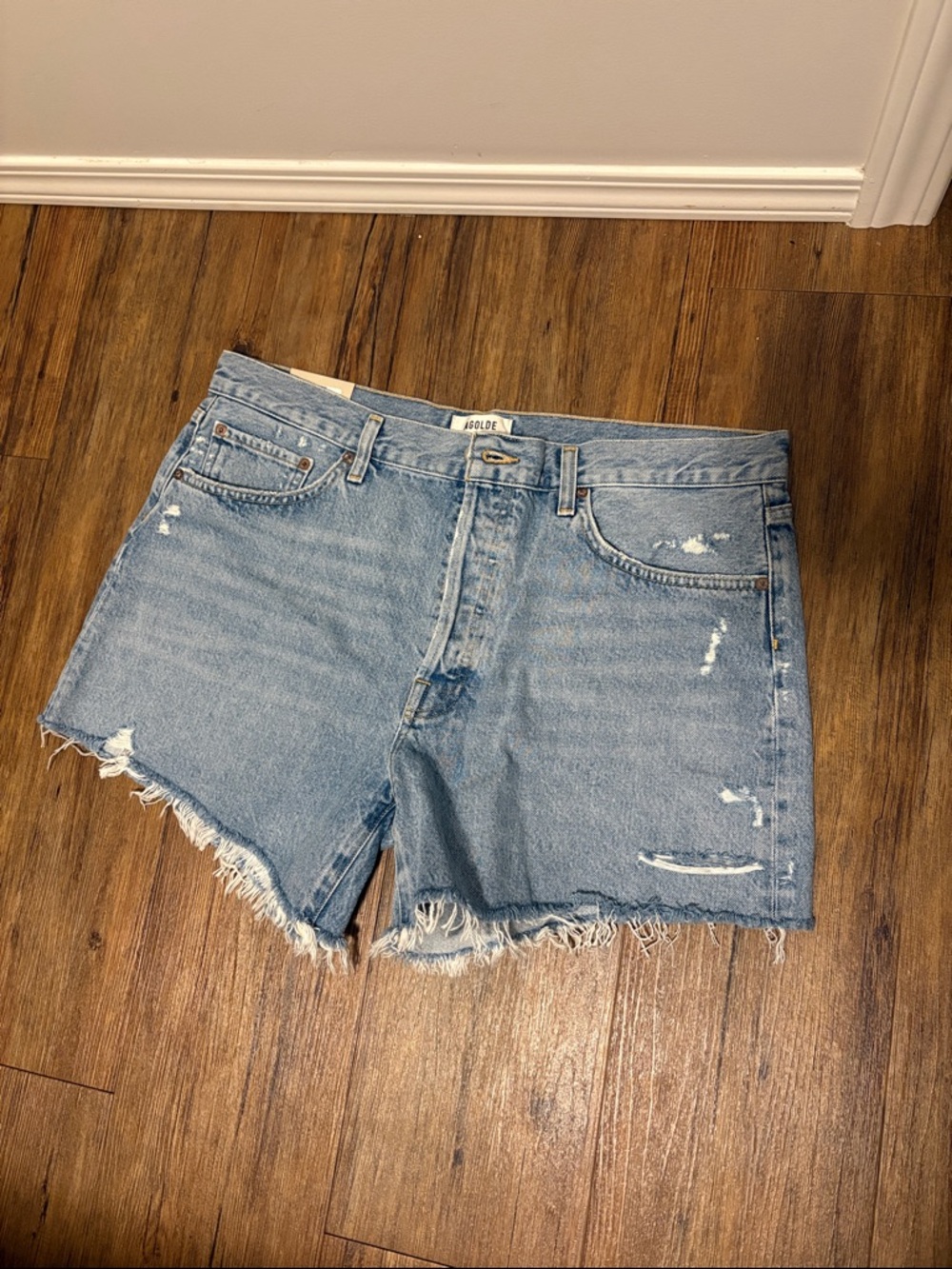 Agolde Light Wash Distressed Jean Shorts